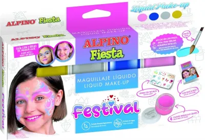 Alpino Fiesta Festival Pack de 4 Botes de Maquillaje Líquido + Pincel y Guía de Ideas