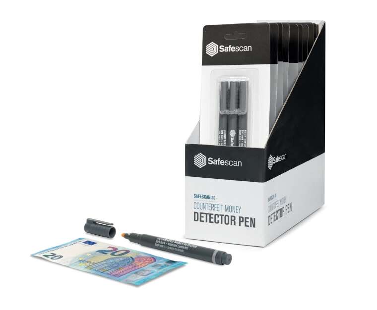 Safescan 30 Blister Con 3 Boligrafos Detectores De Billetes Falsos - Verificacion En 2 Segundos - Tinta Con Base De Yodo