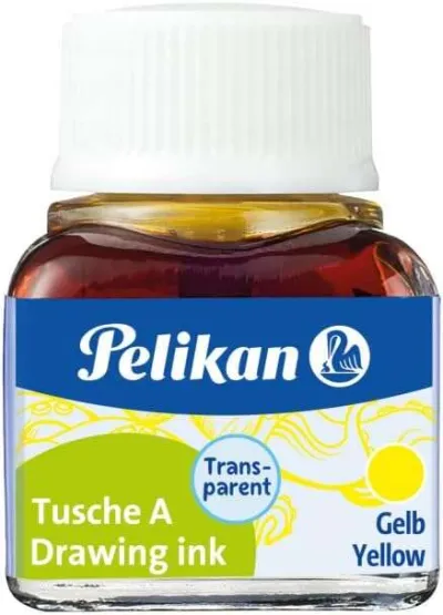 Pelikan Tinta China 523 10ml N.5 Amarillo - Resistente al Agua para Dibujo y Caligrafía