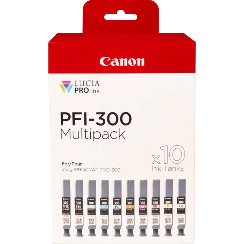 Canon PFI300 Pack de 10 Cartuchos de Tinta Originales para Impresoras