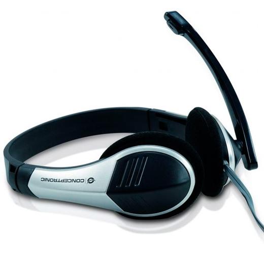 Conceptronic Auriculares Biaural Estereo Micrófono Flexible C/ Jack 3.5 Mm Plata