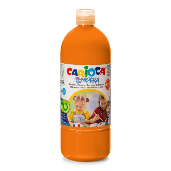 Carioca Botella Tempera 1000Ml - Colores Superlavables - Faciles De Mezclar - Aplicable En Materiales Porosos - Alta Opacidad - Color Naranja