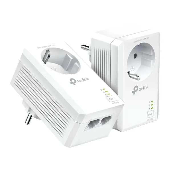 Tp-Link Tl-Pa7027P Kit Pack De 2 Adaptadores Powerline - Velocidad Hasta 1Gbps - Cobertura Hasta 300M - Toma De Corriente Integrada - 2 Puertos Ethernet - Plug And Play - Color Blanco