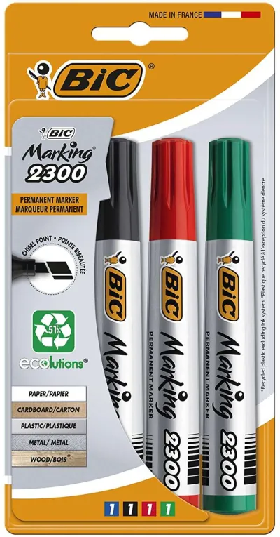 Bic Marking 2300 Ecolutions Pack de 4 Rotuladores Permanentes Punta Biselada Tinta Ecológica