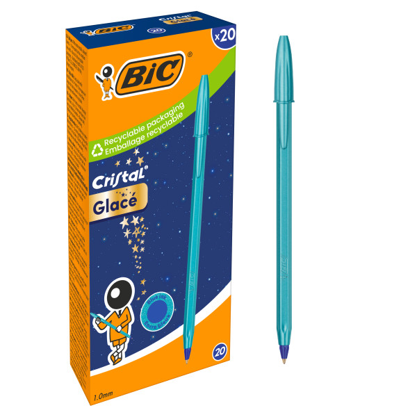 Bic Cristal Glace Boligrafo De Bola - Cuerpo Opaco En Color Azul Metalizado Mate - Punta Redonda De 1Mm - Trazo 0.4Mm - Tinta Con Base De Aceite - Color De La Tinta Azul