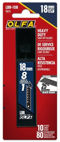 Olfa Cuchillas Negras para Cuters 18mm - Acero al Carbono - Pack de 10 Unidades