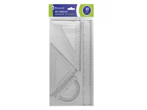 Bismark Pack de 4 Reglas para Dibujo - Regla 30cm, Escuadra 13cm, Cartabón 18cm, Transportador 10cm