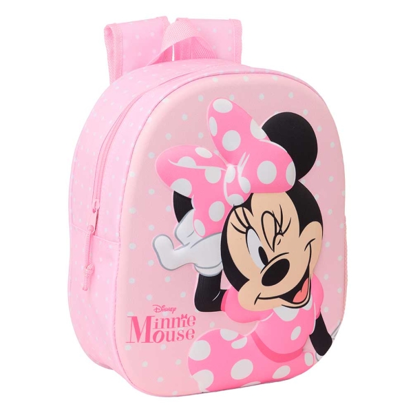 Safta Minnie Mouse Mochila 3D De 8.64L - Portabotellas - Tarjeta De Identificacion Personal - Hombreras Acolchadas - 27X33X10Cm - Color Rosa Pastel