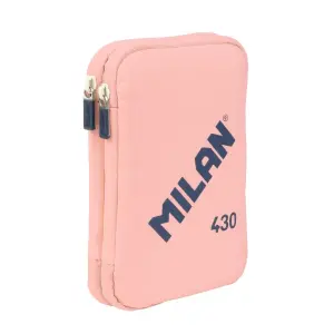 Milan Plumier 430 de 2 Pisos con Gomas de Borrar, Sacapuntas, Lápiz, Bolígrafo, Regla, 12 Lápices de Colores y 18 Rotuladores - Rosa