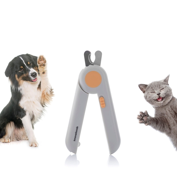 Innovagoods Clipet Cortauñas Para Mascotas - Luz Led - Ergonomico - Incluye Lima - Facil De Limpiar - Pilas Incluidas - 7X15X2Cm - Color Gris Y Naranja