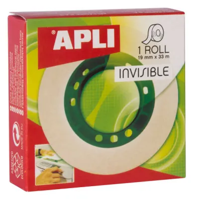 Apli Cinta Adhesiva Invisible 19mm x 33m - Resistente y Fácil de Cortar