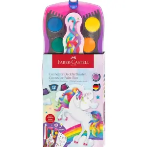 Faber-Castell Pack de 12 Acuarelas en Pastilla Unicornio + Pintura Blanca y Pegatinas