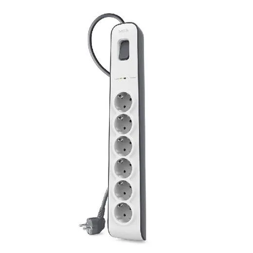 Belkin Regleta de Protección Contra Sobretensiones 6 Tomas 2 Metros Blanco/Gris con Botón de Apagado