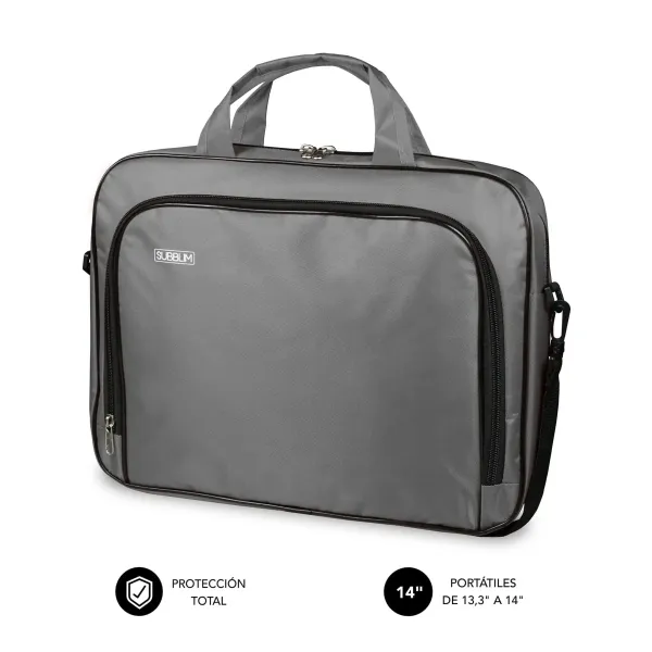 Subblim Estuche Oxford Portátil 13.3" A 14" - Protección Reforzada - Correas Ajustables -  Bolsillo Exterior - Color Gris
