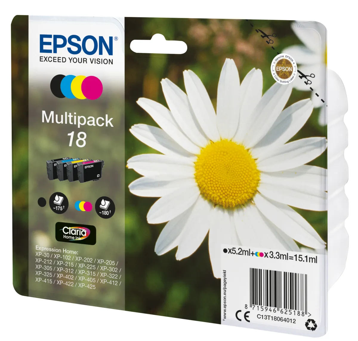Epson T1806 Pack de 4 Cartuchos de Tinta Originales
