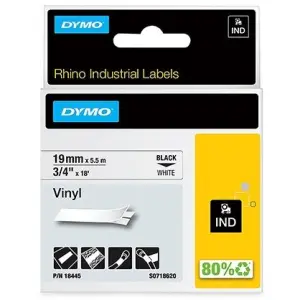 Dymo Cinta De Etiquetas Industrial Adhesiva ID1-19 Negro Sobre Blanco 19mm x 5.5m Vinilo Rotuladora Rhino