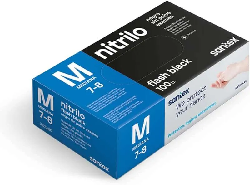 Santex Pack de 100 Guantes de Nitrilo Talla M 6g Sin Polvo Color Negro