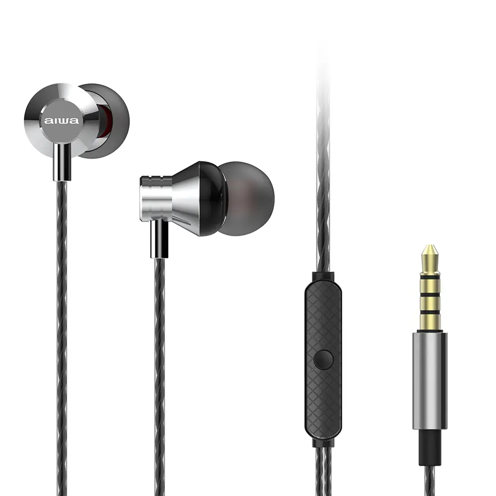 Aiwa ESTM-50SL Silver Auricular Intrauditivo 3.5mm Neodimio 10mm Dinámico con Control Remoto 1.2m