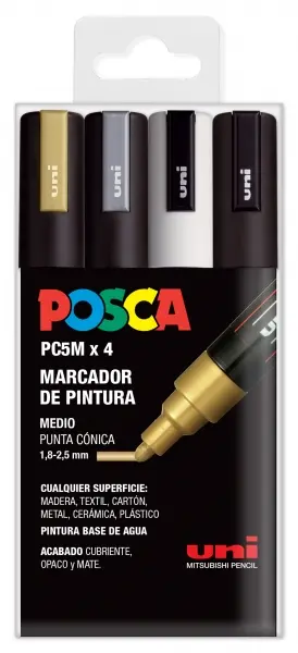 POSCA Marcador PC-5M/4C No Permanente 1.8MM-2.5MM Colores Surtidos Estuche 4U