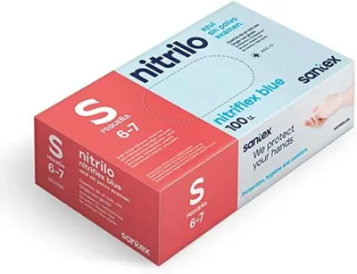 Santex Nitriflex Blue Guantes de Nitrilo para Examen Talla S - 100 Piezas - Sin Polvo - Libre de Látex - Color Azul