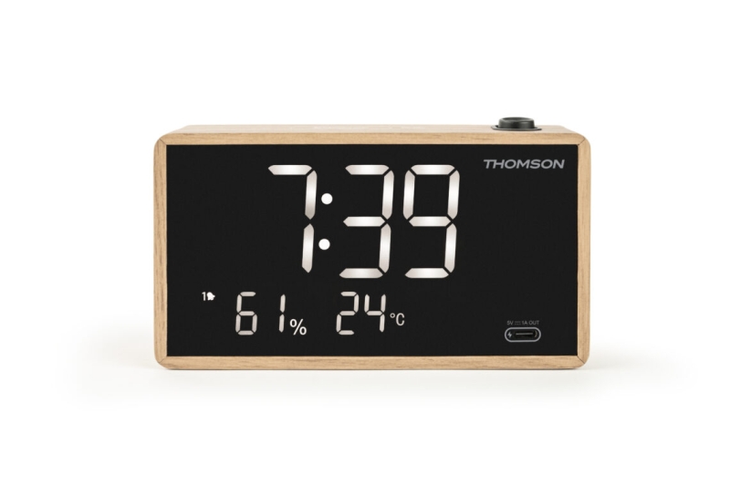 Thomson Radio Reloj Despertador Con Proyeccion - Doble Alarma - Angulo Proyeccion Ajustable - Atenuador De Luz - Color Negro