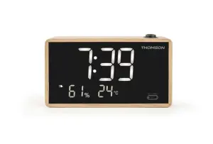 Thomson Radio Reloj Despertador con Proyección, Doble Alarma y Atenuador de Luz, Negro