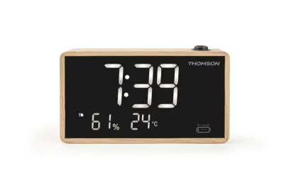 Thomson Radio Reloj Despertador con Proyección, Doble Alarma y Atenuador de Luz, Negro