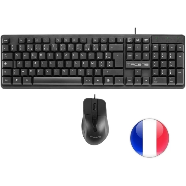 Tacens Anima Acp02 Pack Usb Teclado Multimedia + Raton 1200Dpi 3 Botones - Disposicion Francesa Azerty Fr - Cable De 1.3M - Teclas De Membrana - Sensor Optico - Uso Diestro - Color Negro