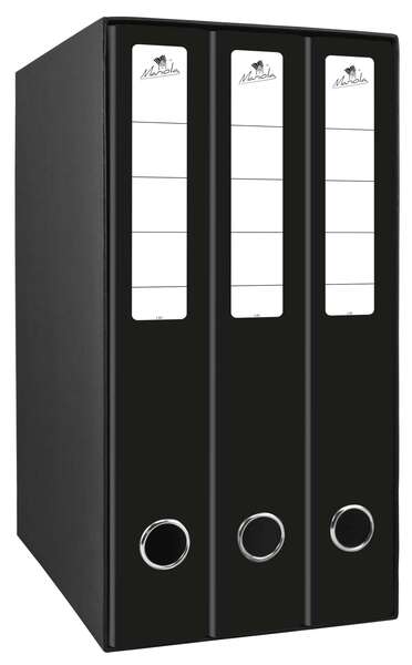 Mariola Box Modulo De 3 Archivadores Con Rado 2 Anillas 40Mm - Tamaño 35X26X17Cm - Carton Forrado - Color Negro