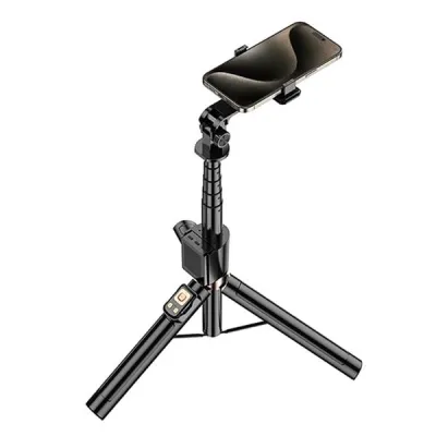 XO Tripode Con Palo Selfie Y Mando A Distancia Bluetooth, LEDs Laterales, Negro