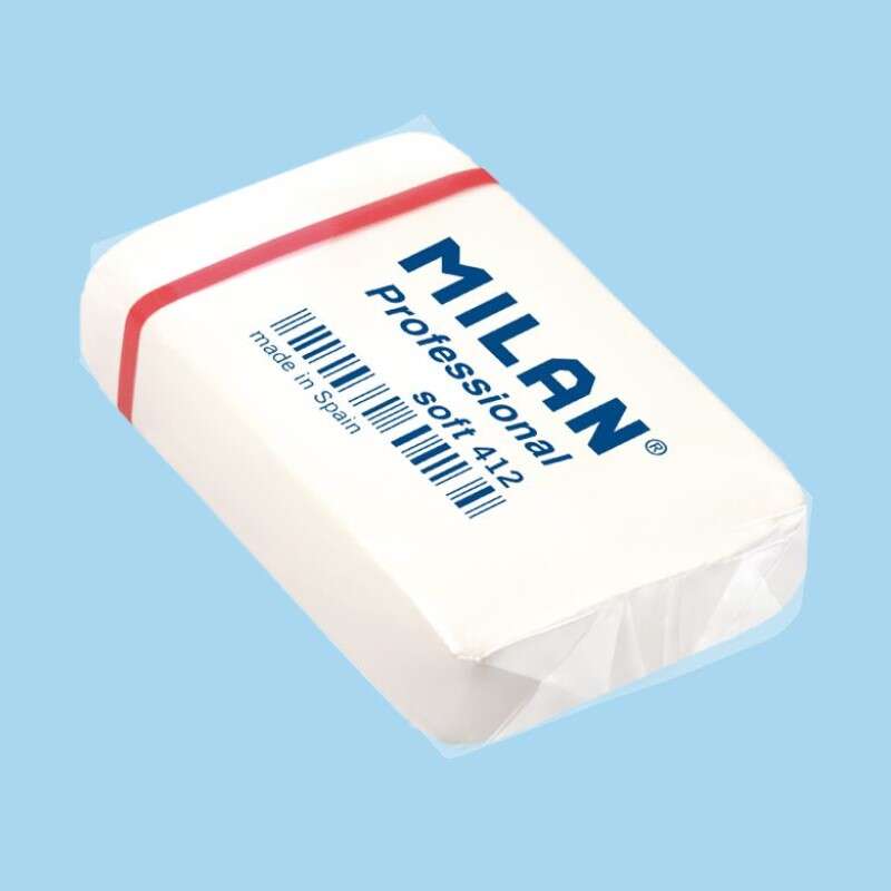 Milan Professional Soft 412 Goma De Borrar Rectangular - Miga De Pan - Caucho Sintetico - Envueltas Individualmente - Color Blanco