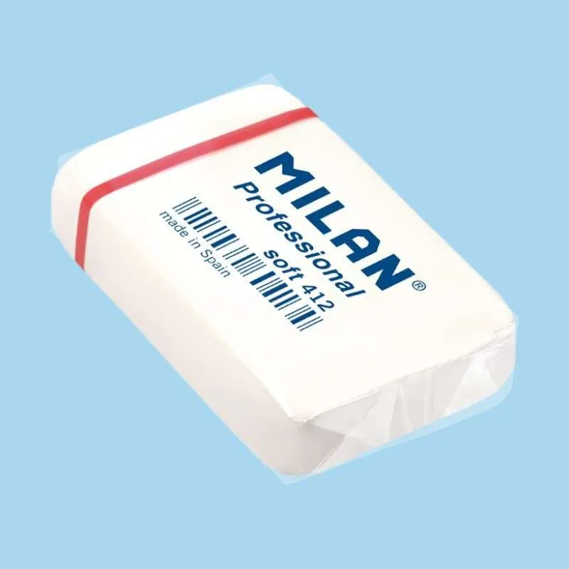 Milan Professional Soft 412 Goma De Borrar Rectangular - Miga De Pan - Caucho Sintetico - Envueltas Individualmente - Color Blanco