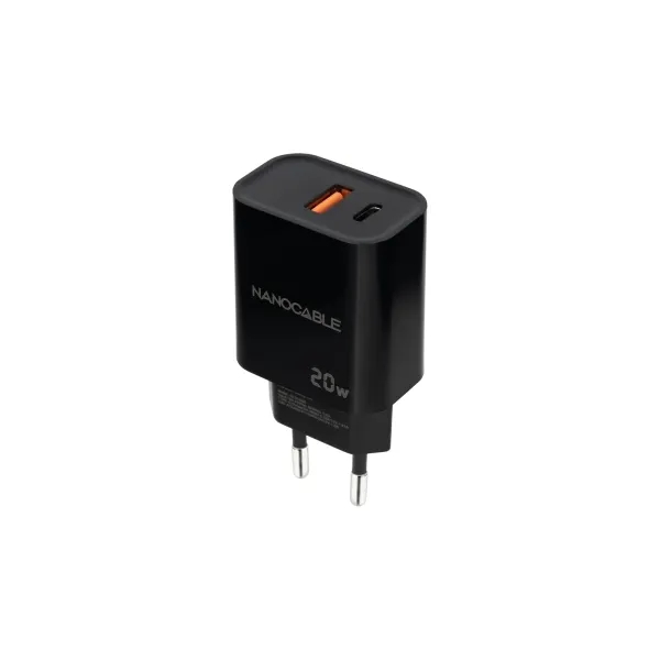 Nanocable Cargador De Pared Usb-C/Pd + Usb-A/Qc 20W - Color Negro