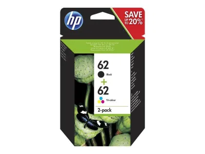 HP Tinta Nº 62 Negro, Cian, Magenta y Amarillo para Envy 5604 (Pack 2)