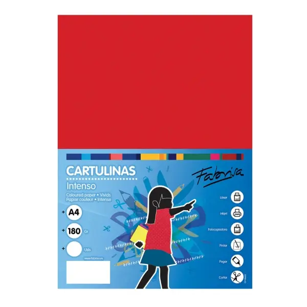 Fabrisa Pack de 50 Cartulinas A4 180 g/m² Color Rojo