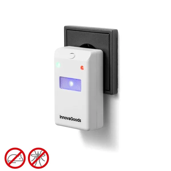 Innovagoods Killekt Repelente De Insectos Y Roedores - Alcance Hasta 180M2 - Luz Led Nocturna - Silencioso Y Ecologico - Bajo Consumo Energetico - Reutilizable - 6.5X9.8X6Cm - Color Blanco