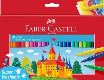 Faber-Castell Pack de 50 Rotuladores Lavables con Tinta a Base de Agua - Colores Surtidos