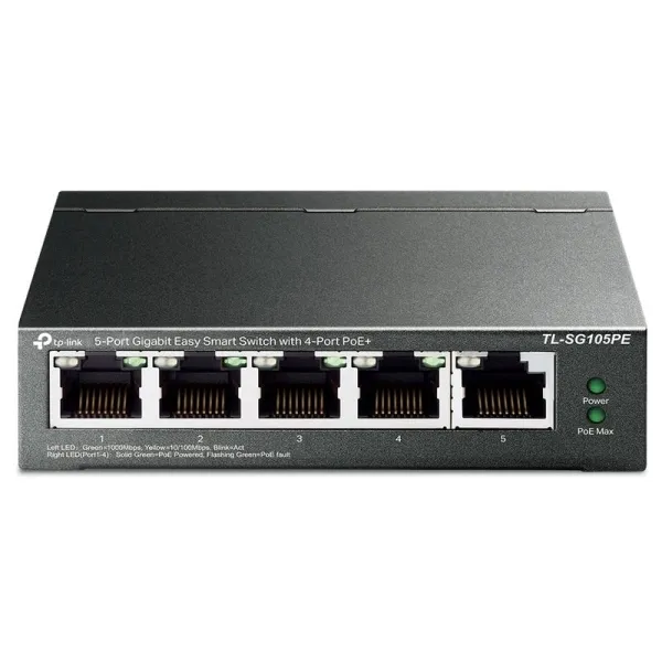TP-LINK SG105PE Switch Semigestionable POE+ 5 Puertos Gigabit 65W Metálico