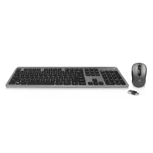 Ewent Teclado y Ratón Inalámbrico para Oficina - Receptor USB-A 2.4GHz - 1600dpi - QWERTY PT - Teclas Silenciosas - Negro/Gris