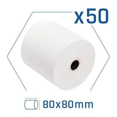 Iggual Pack de 50 Rollos de Papel Térmico Sin BPA 80x80mm