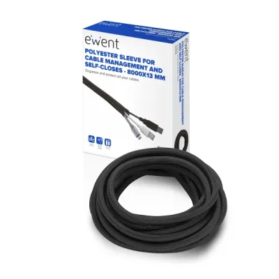 Ewent Manguito Organizador de Cable Polyester 8m 13mm Color Negro Auto Cierre