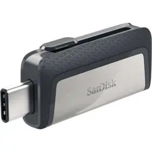 Sandisk Ultra Dual Memoria USB-C y USB-A 64GB, Hasta 150MB/s, Diseño Metálico, Color Acero/Negro