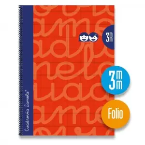 Lamela Cuaderno Espiral 80H Folio 90gr Cuadrovía 3mm Con Margen Cubierta Extradura Rojo - Paquete 5 Unidades