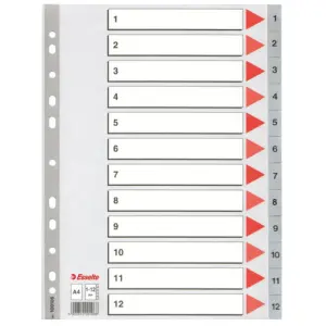 Esselte Índice Numérico Multitaladro Separador 1-12 A4 Gris con Carátula Cartón