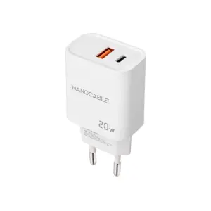 Nanocable Cargador de Pared USB-C/PD y USB-A/QC 20W Color Blanco
