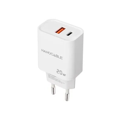 Nanocable Cargador de Pared USB-C/PD y USB-A/QC 20W Color Blanco