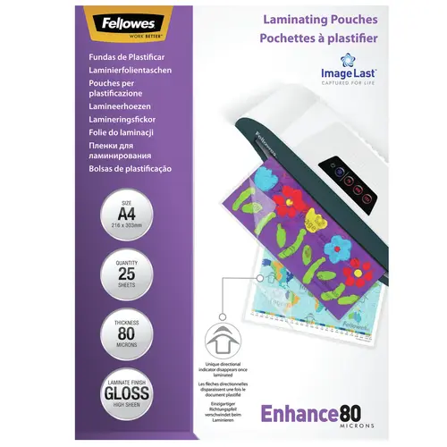 Fellowes Pack de 25 Fundas Plastificadoras Brillo A4 - 80 Micras