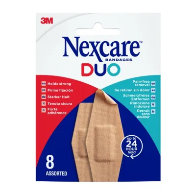 Nexcare Duo Pack de 8 Apositos Surtidos - Retirada Sin Dolor y Resistente al Agua