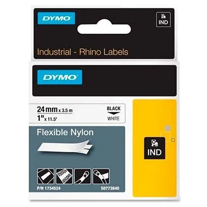 Dymo Cinta De Etiquetas Industrial Adhesiva Id1-24 - Negro Sobre Blanco - 24Mmx3´5M - Nylon Flexible - Rotuladora Rhino
