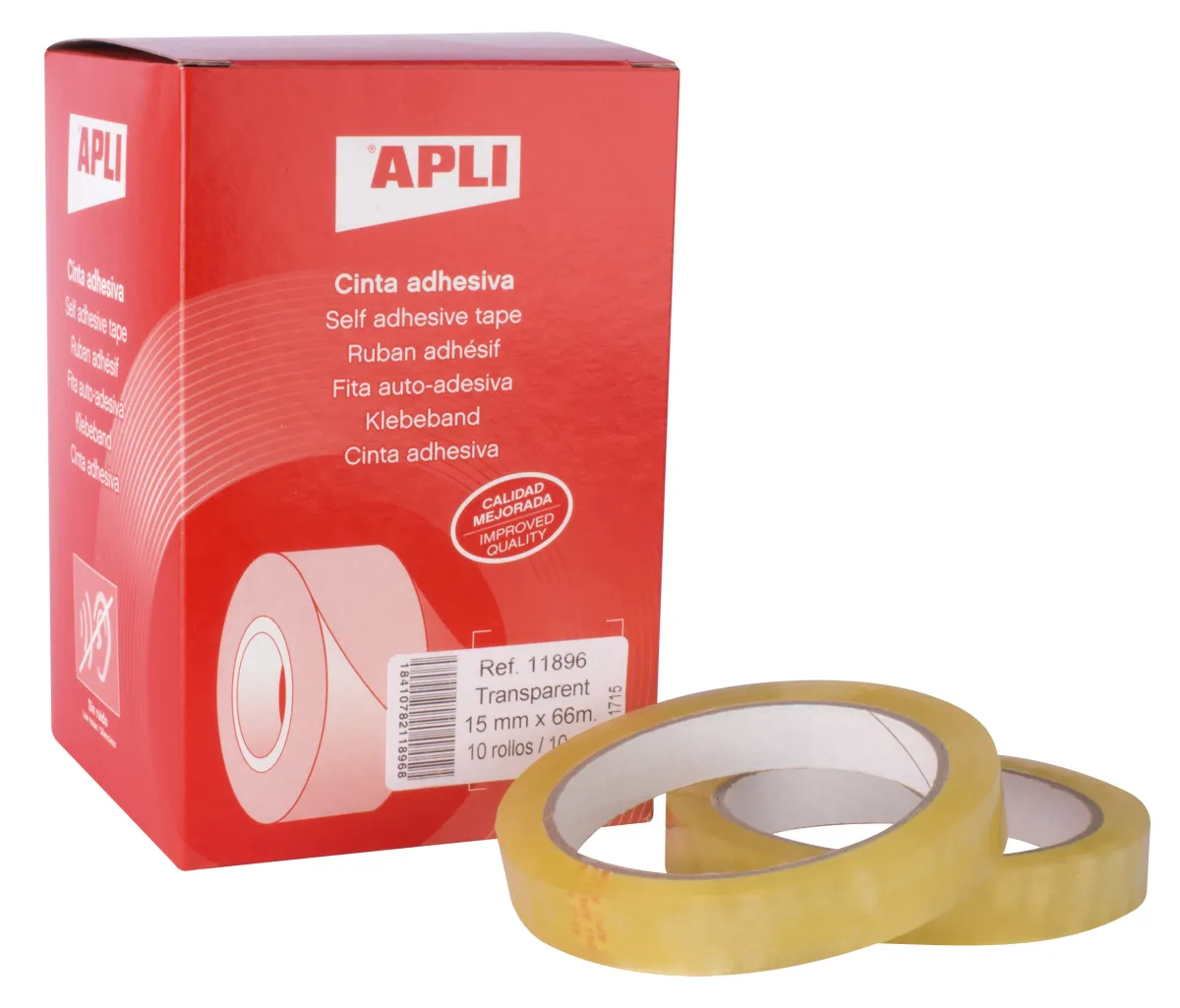 Apli Cinta Adhesiva Transparente 15mm x 66m Resistente al Agua Ideal para Manualidades